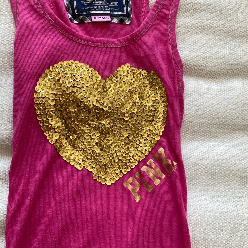 VS PINK Gold Sequin Heart Tank top Size Xs.